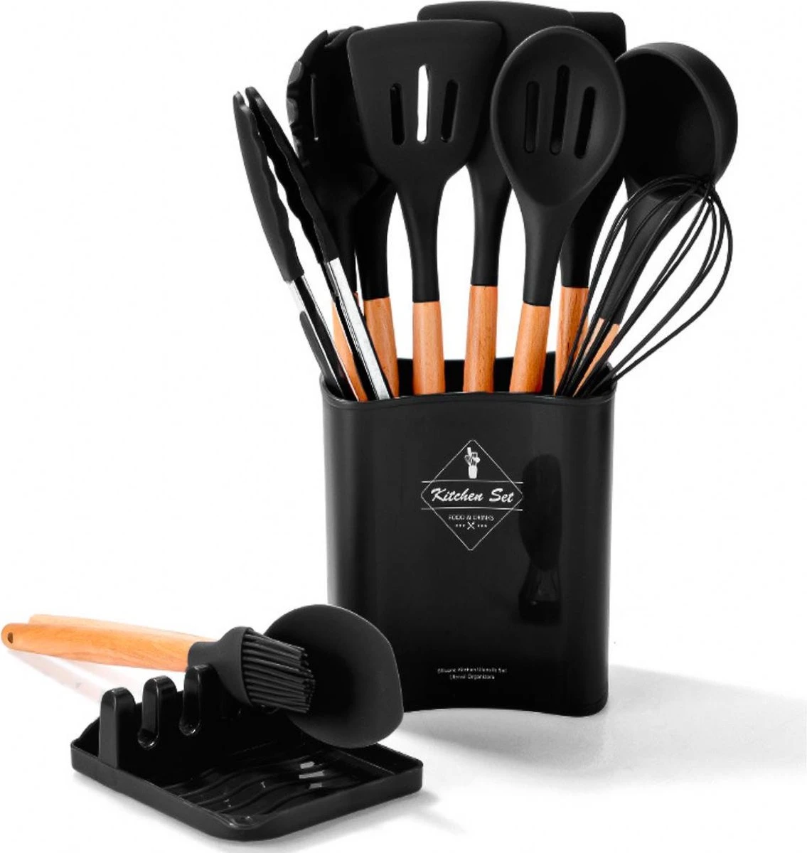 VAIVE Kookgerei set 13-delig met Houder - Keukengerei Set - Garde - Spatel Silicone VAIVE Kookgerei Set 13-delig Met Houder - Keukengerei Set - Garde - Spatel Silicone -Heng Kookserie Winkel