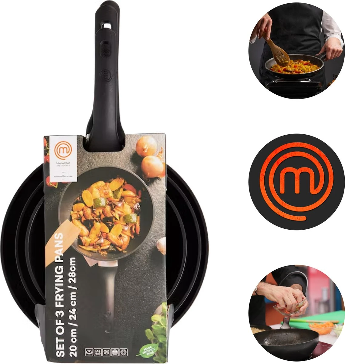 Masterchef Koekenpannen | Koekenpannenset 3 Stuks | Ø 20, 24 en 28 cm | Geschikt voor verschillende warmtebronnen | Inductie, Elektrisch, Gas en Keramisch Pannenset | Braadpannen | Vrij van PFOA Masterchef Koekenpannen | Koekenpannenset 3 Stuks | Ø 20, 24 En 28 Cm | Geschikt Voor Verschillende Warmtebronnen | Inductie, Elektrisch, Gas En Keramisch Pannenset | Braadpannen | Vrij Van PFOA -Heng Kookserie Winkel