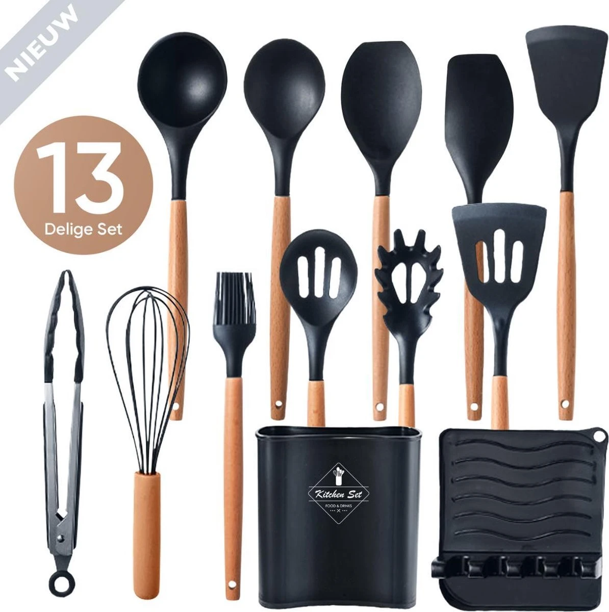 VAIVE Kookgerei set 13-delig met Houder - Keukengerei Set - Garde - Spatel Silicone VAIVE Kookgerei Set 13-delig Met Houder - Keukengerei Set - Garde - Spatel Silicone -Heng Kookserie Winkel