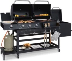 Klarstein Kingsville Double Barbecue - Houtskool- En Gasbarbecue - Smoker BBQ - Inclusief Deksels En Thermometer - Met 2 Roosters - Zwart -Heng Kookserie Winkel 1200x1020 1