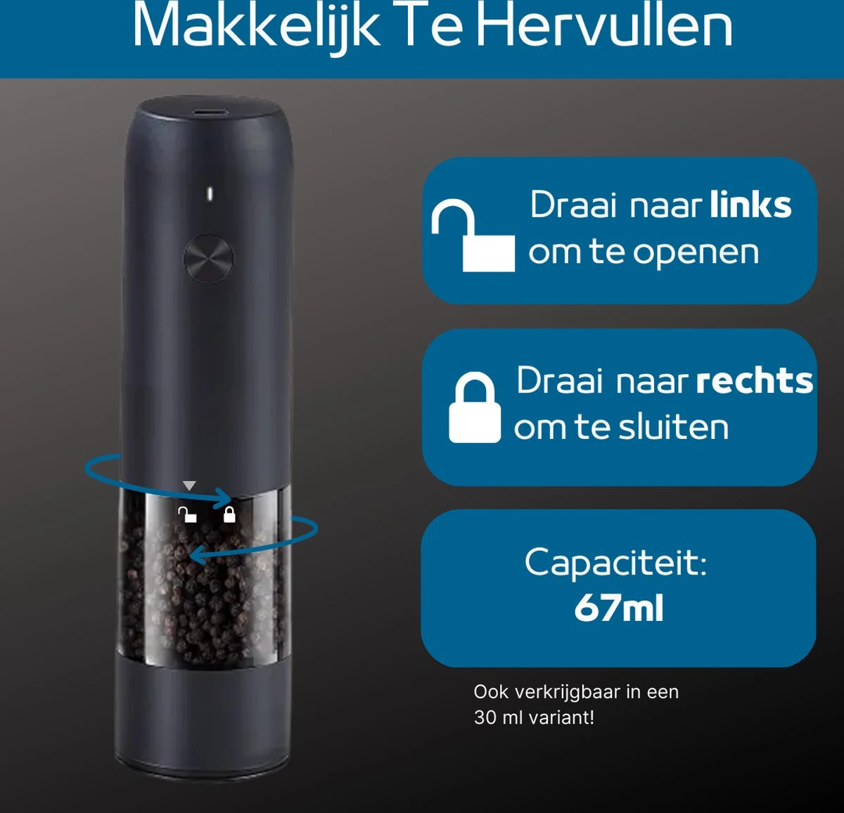 GOV Elektrische Peper- en Zoutmolen Zwart XL Set Oplaadbaar - Pepermolen - Peper en Zoutstel GOV Elektrische Peper- En Zoutmolen Zwart XL Set Oplaadbaar - Pepermolen - Peper En Zoutstel -Heng Kookserie Winkel