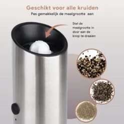 DODANA Premium Peper - & Zoutmolen Elektrisch - 1 Stuk - Pepermolen - Zoutmolen - Oplaadbaar - USB - Elektrische Pepermolen - RVS - Zwaartekracht Functie - LED Lamp - Nl Handleiding - Incl Borsteltje -Heng Kookserie Winkel 1200x1199 1