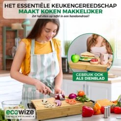 Ecowize 3-in-1 Bamboe Snijplank Met Opvangbak - Snijplank Hout Incl. 3 Roestvrijstalen Opvangbakjes Met Bamboe Deksel, 4 Inzetbare Raspen - Groentesnijder, Hakblok, Borrelplank, Tapasplank, Broodplank - 40x30cm - Duurzaam Cadeau -Heng Kookserie Winkel 1200x1200 105