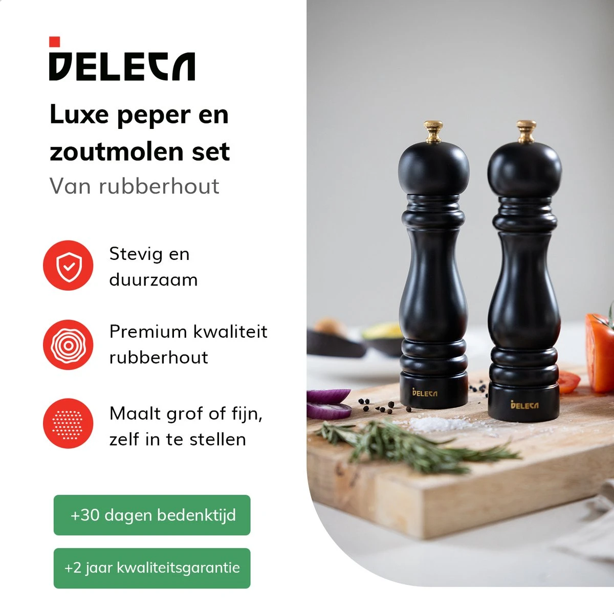 Deleca Luxe Peper en Zoutmolen Set - Met Geschenkdoos - Zout / Pepermolen - Rubberhout - Zwart & Goud Deleca Luxe Peper En Zoutmolen Set - Met Geschenkdoos - Zout / Pepermolen - Rubberhout - Zwart & Goud -Heng Kookserie Winkel 1200x1200 134