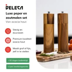 Deleca Luxe Peper En Zoutmolen Set - Zout / Pepermolen - Handmatig - Met Navul Lepel & Geschenkdoos - Acacia Hout - Rond 4 Deleca Luxe Peper En Zoutmolen Set - Zout / Pepermolen - Handmatig - Met Navul Lepel & Geschenkdoos - Acacia Hout - Rond -Heng Kookserie Winkel 1200x1200 142