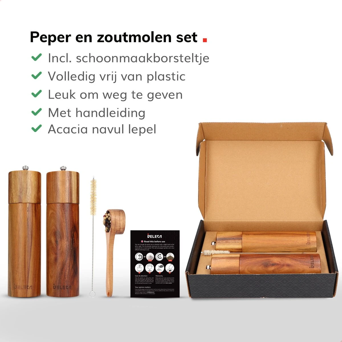 Deleca Luxe Peper en Zoutmolen Set - Zout / Pepermolen - Handmatig - Met Navul Lepel & Geschenkdoos - Acacia Hout - Rond Deleca Luxe Peper En Zoutmolen Set - Zout / Pepermolen - Handmatig - Met Navul Lepel & Geschenkdoos - Acacia Hout - Rond -Heng Kookserie Winkel 1200x1200 148