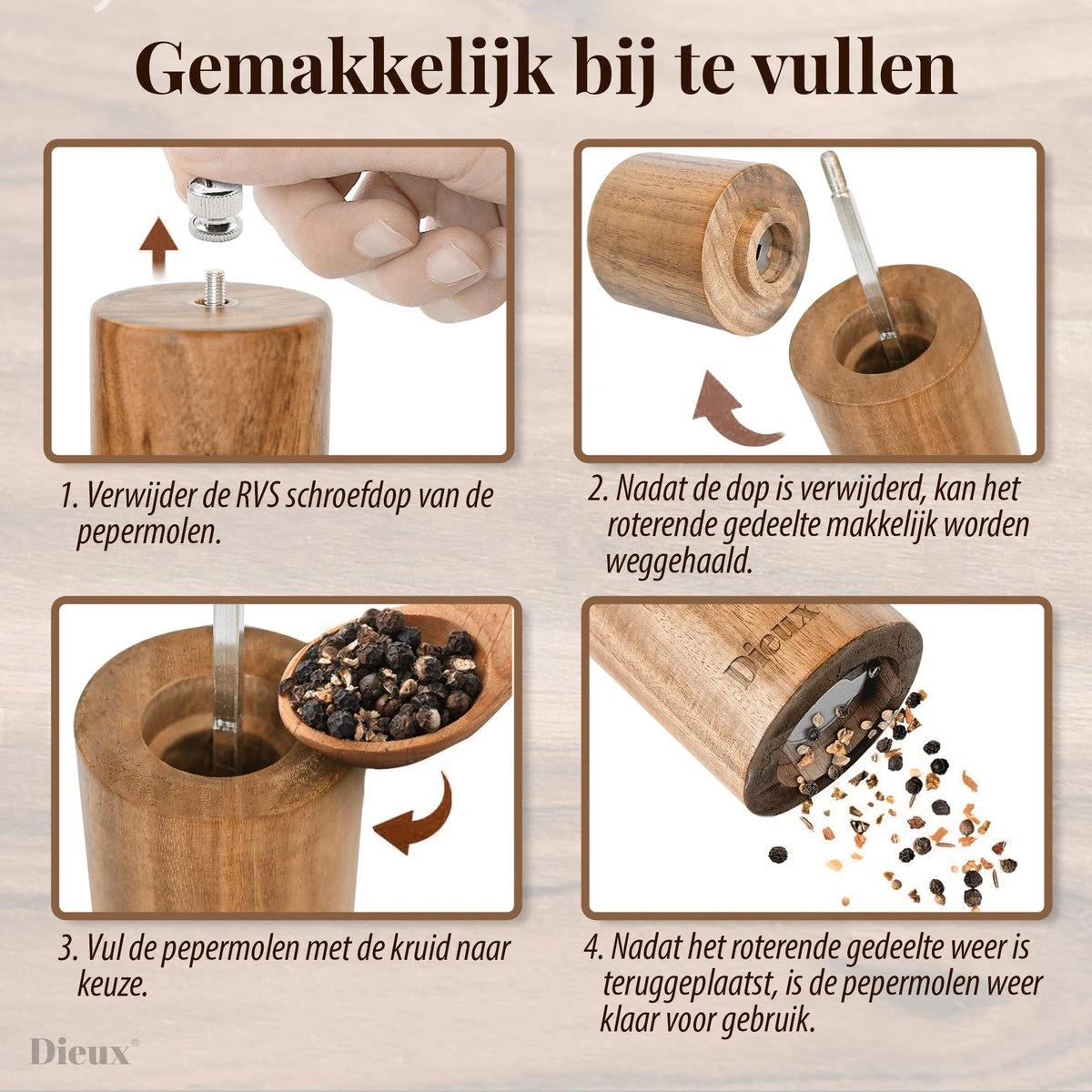 Dieux® - Peper en Zoutmolen set - Cilinder Vorm - 22CM - Zout peper kruiden - 2 stuks - Acacia hout - Instelbare maalgraad - Duurzaam - Luxe kwaliteit - Hervulbaar - Pepermolen - Zoutmolen - BBQ accesoires - Pasen Dieux® - Peper En Zoutmolen Set - Cilinder Vorm - 22CM - Zout Peper Kruiden - 2 Stuks - Acacia Hout - Instelbare Maalgraad - Duurzaam - Luxe Kwaliteit - Hervulbaar - Pepermolen - Zoutmolen - BBQ Accesoires - Pasen -Heng Kookserie Winkel 1200x1200 154
