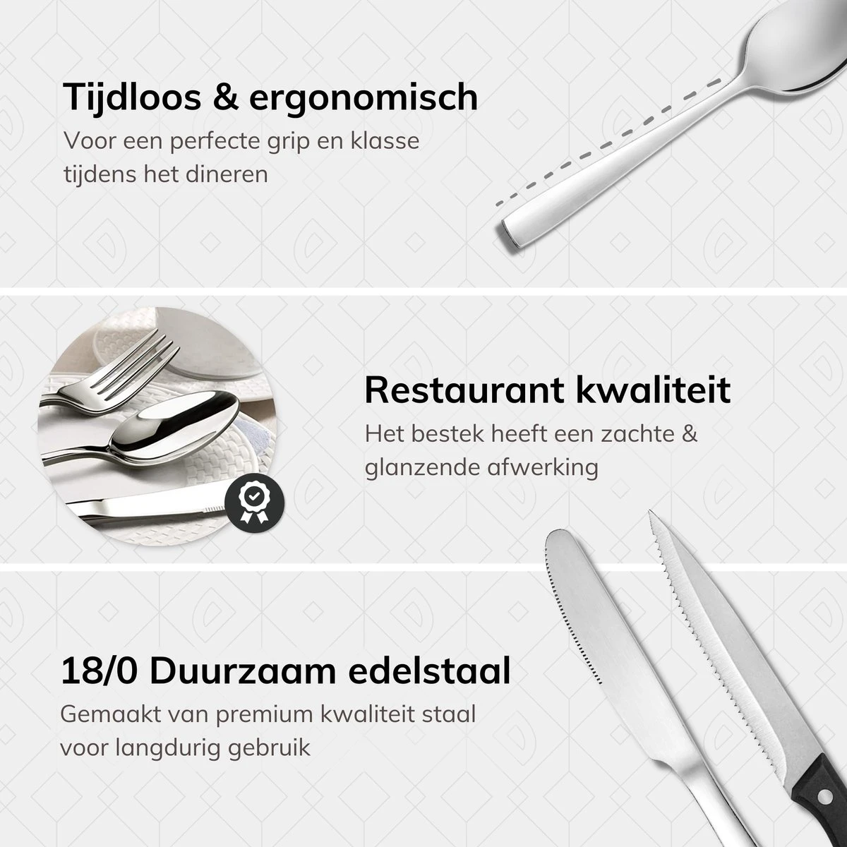 Deleca 12 Persoons Bestekset (72-delig) - Lepels, Messen, Vorken & Steakmessen - Vaatwasserbestendig - Zilver / RVS Deleca 12 Persoons Bestekset (72-delig) - Lepels, Messen, Vorken & Steakmessen - Vaatwasserbestendig - Zilver / RVS -Heng Kookserie Winkel 1200x1200 17