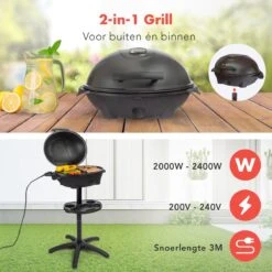 KitchenBrothers Elektrische BBQ - Met Grillplaat - Anti-aanbaklaag - Incl. Plank/Houders - Grilloppervlak 46,5x33,8cm - Tot 300°C - 2400W - Zwart 7 KitchenBrothers Elektrische BBQ - Met Grillplaat - Anti-aanbaklaag - Incl. Plank/Houders - Grilloppervlak 46,5x33,8cm - Tot 300°C - 2400W - Zwart -Heng Kookserie Winkel 1200x1200 360