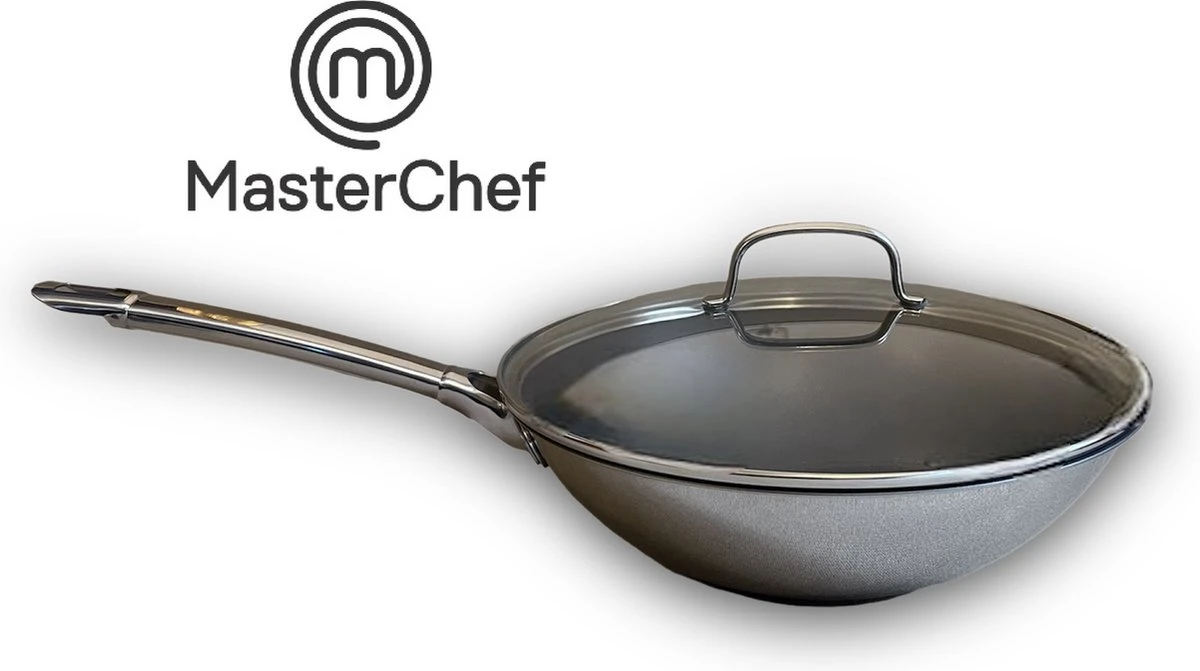 MasterChef / Jumbo - Wokpan - met glazen deksel - 28 cm - Inductie MasterChef / Jumbo - Wokpan - Met Glazen Deksel - 28 Cm - Inductie -Heng Kookserie Winkel