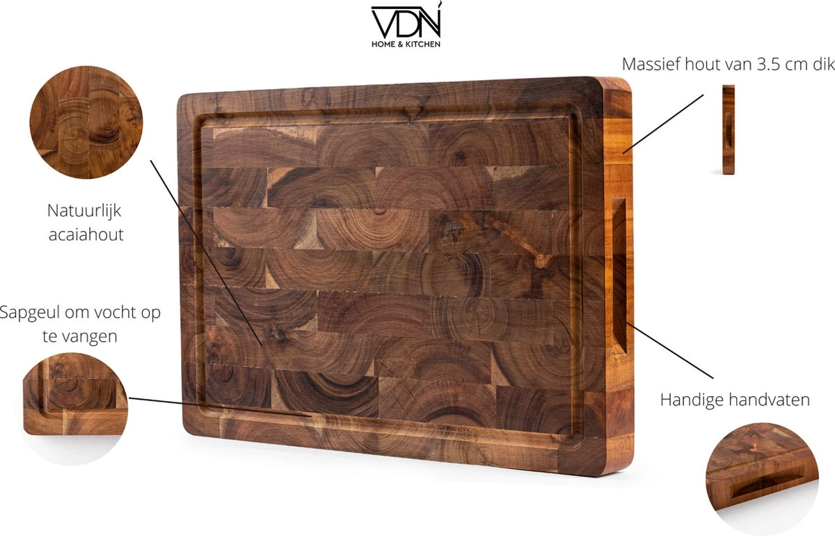 VDN Professionele Snijplank Acacia Hout met Sapgeul en Handvatten – Hakblok 26x38x3.5 cm VDN Professionele Snijplank Acacia Hout Met Sapgeul En Handvatten – Hakblok 26x38x3.5 Cm -Heng Kookserie Winkel