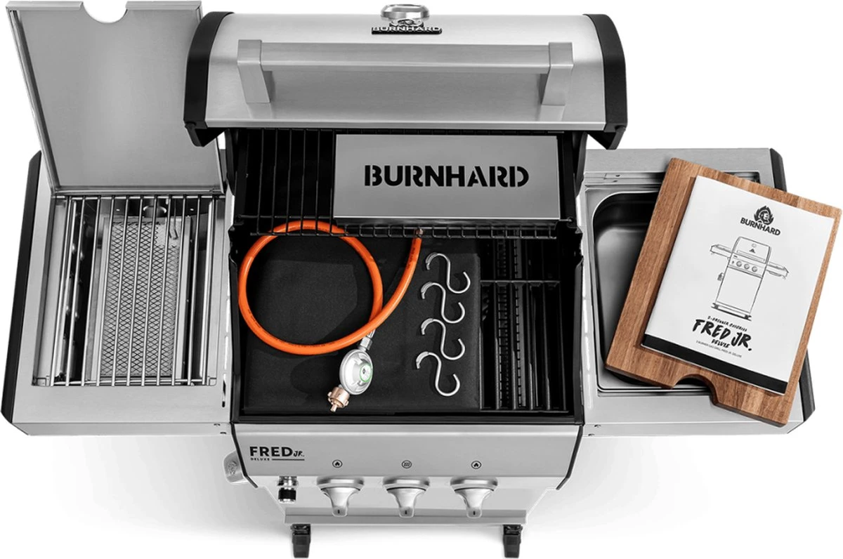 Burnhard Gas BBQ FRED JR. Deluxe - 2 Branders - Incl. Keramische Infraroodbrander & Afdekhoes - Deluxe Burnhard Gas BBQ FRED JR. Deluxe - 2 Branders - Incl. Keramische Infraroodbrander & Afdekhoes - Deluxe -Heng Kookserie Winkel