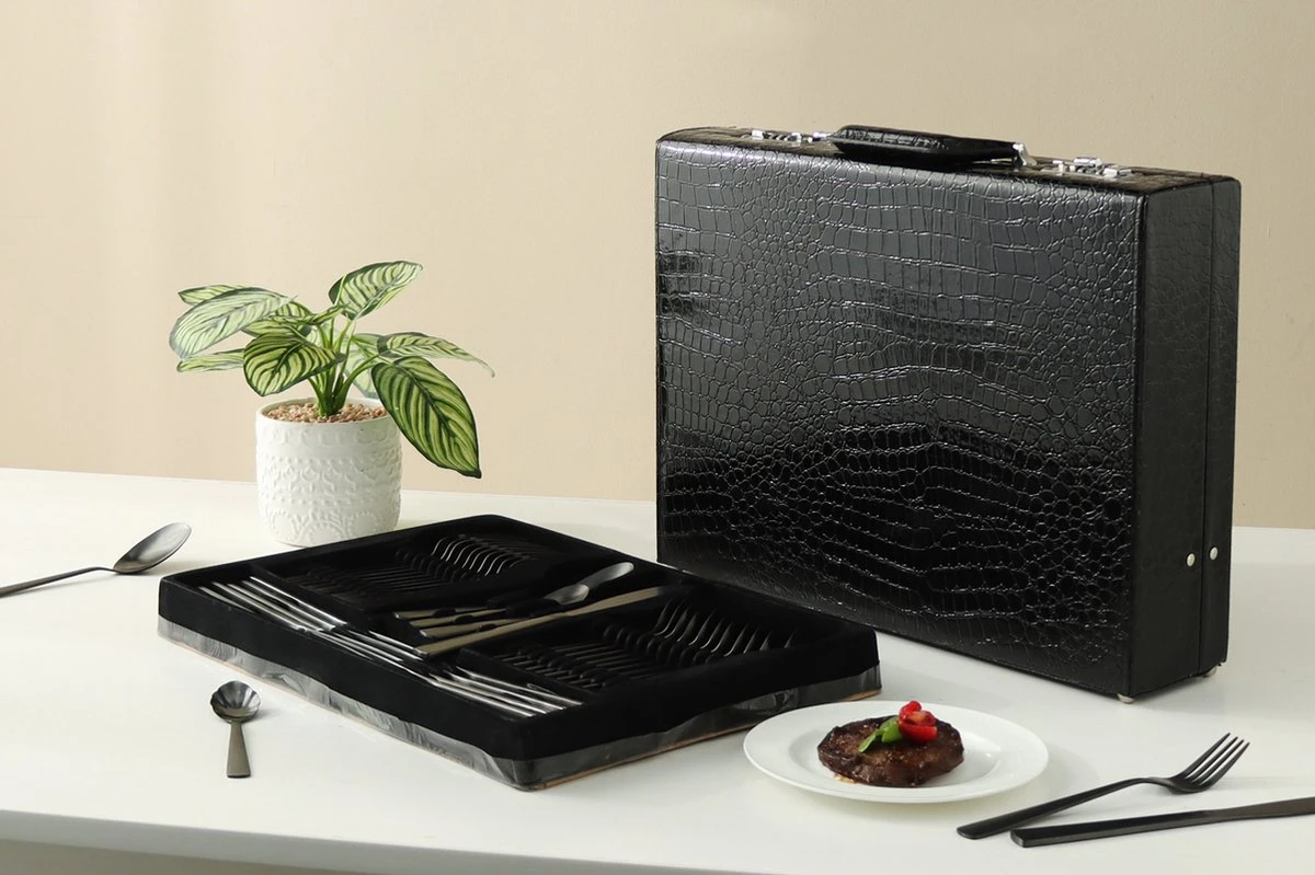 Swiss Pro+ Bestekset in Koffer-72 delig-12 persoons-Zwitsers Kwaliteit-Complete Set-100% roestvrijstaal- Zwart Swiss Pro+ Bestekset In Koffer-72 Delig-12 Persoons-Zwitsers Kwaliteit-Complete Set-100% Roestvrijstaal- Zwart -Heng Kookserie Winkel 1200x799 11