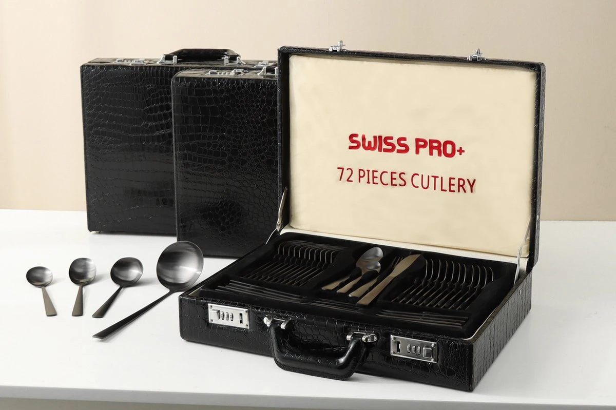 Swiss Pro+ Bestekset in Koffer-72 delig-12 persoons-Zwitsers Kwaliteit-Complete Set-100% roestvrijstaal- Zwart Swiss Pro+ Bestekset In Koffer-72 Delig-12 Persoons-Zwitsers Kwaliteit-Complete Set-100% Roestvrijstaal- Zwart -Heng Kookserie Winkel 1200x799 16