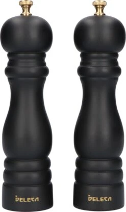 Deleca Luxe Peper En Zoutmolen Set - Met Geschenkdoos - Zout / Pepermolen - Rubberhout - Zwart & Goud