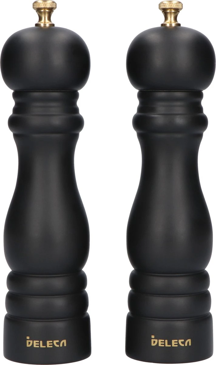 Deleca Luxe Peper en Zoutmolen Set - Met Geschenkdoos - Zout / Pepermolen - Rubberhout - Zwart & Goud Deleca Luxe Peper En Zoutmolen Set - Met Geschenkdoos - Zout / Pepermolen - Rubberhout - Zwart & Goud -Heng Kookserie Winkel