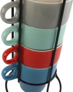 Orange85 Koffiekopjes - Met Houder - Set Van 6 - Gekleurd - 300 Ml - Keramiek -Heng Kookserie Winkel 945x1200